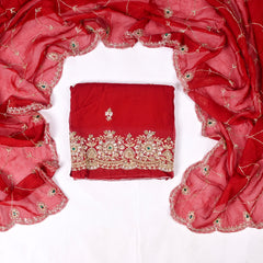 Organza Crimson Red Unstitched Suit