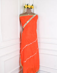 Crepe Orange Semi-Stitched Anarkali Suit