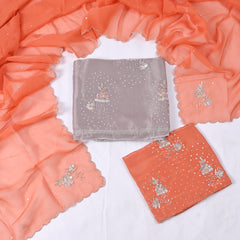 Twill Organza Orange Unstitched Suit