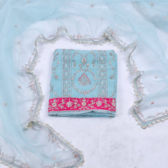 Organza sky Blue Unstitched Suit