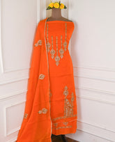 Organza Orange Unstitched Suit
