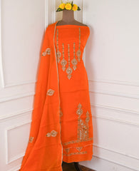 Organza Orange Unstitched Suit