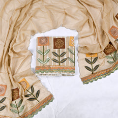 Mul Chanderi Cotton Beige Unstitched Suit