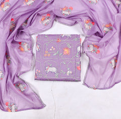 Mul Cotton Lavender Unstitched Suit