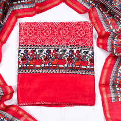 Maheshwari Cotton Red Unstitched Suit