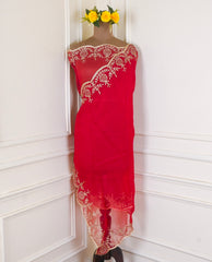 Organza Red Unstitched Suit