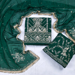 Khadi Green Unstitched Lehenga Suit