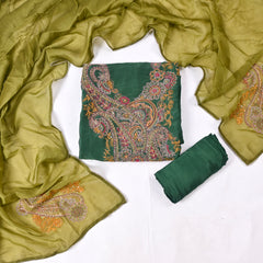 Organza Silk Green Unstitched Suit