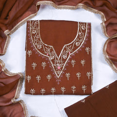 Organza Brown Unstitched Suit