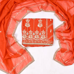 Organza Orange Unstitched Suit