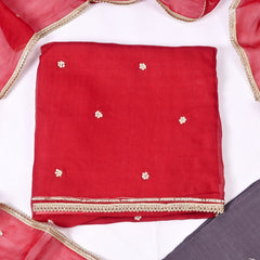 Twill Organza Maroon Unstitched Suit