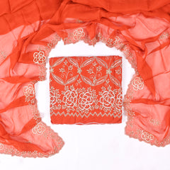 Organza Orange Unstitched Suit