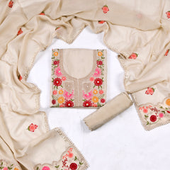 Organza Beige Unstitched Suit