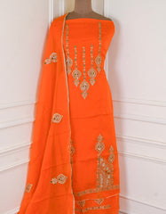 Organza Orange Unstitched Suit