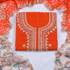 Organza Rust Unstitched Suit