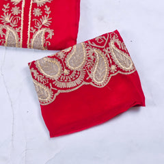 Organza Red Unstitched Suit