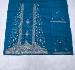 Khadi Blue Unstitched Lehenga Suit