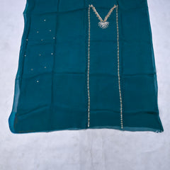 Organza Peacock Blue Unstitched Suit