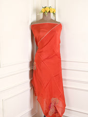 Organza Silk Red Unstitched Suit