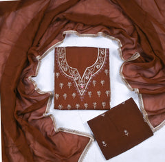 Organza Brown Unstitched Suit