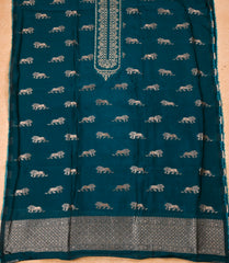 Banarasi Navy Blue Unstitched Suit