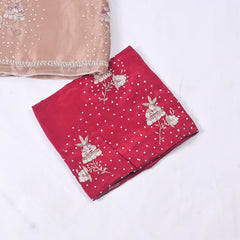 Twill Organza Maroon Unstitched Suit