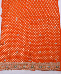 Banarasi Silk Orange Unstitched Suit