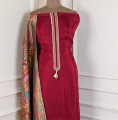 Crepe Silk Maroon Unstitched Suit