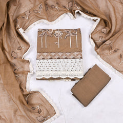 Mul Chanderi Brown Unstitched Suit