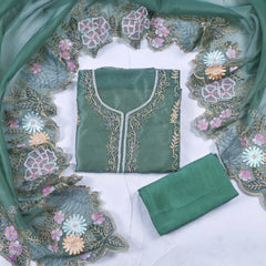Organza Green Unstitched Suit