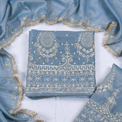 Shimmer Powder Blue Unstitched Lehenga Suit