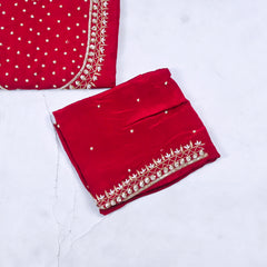 Organza Maroon Unstitched Suit