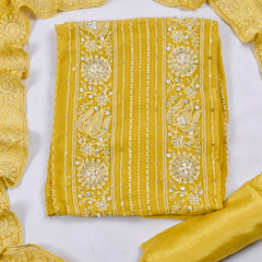 Georgette Yellow Unstitched Suit