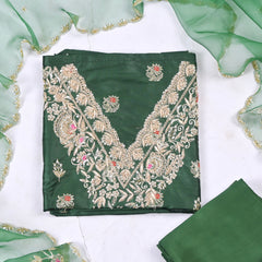 Banarasi Silk Green Unstitched Suit