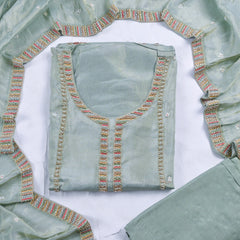Shimmer Pista Green Unstitched Suit