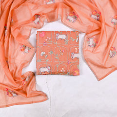 Mul Cotton Peach Unstitched Suit