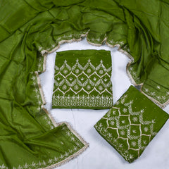 Crepe Green Unstitched Lehenga Suit