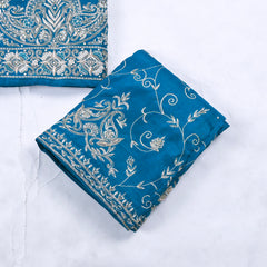 Khadi Blue Unstitched Lehenga Suit