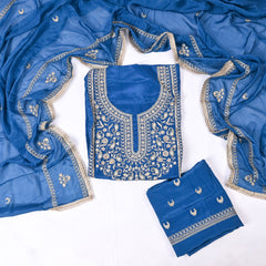 Organza Blue Unstitched Suit