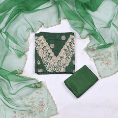 Banarasi Silk Green Unstitched Suit