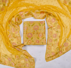 Banarasi Yellow Unstitched Suit
