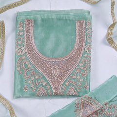 Glass Shimmer Pista Green Unstitched Suit