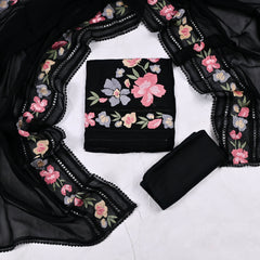 Organza Black Unstitched Suit