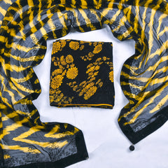 Crepe Black & Yellow Unstitched Suit