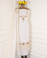 Organza White Unstitched Suit