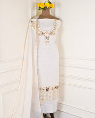 Organza White Unstitched Suit