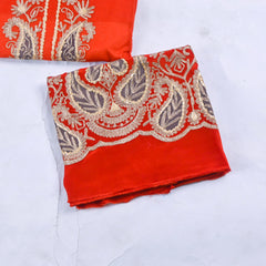 Organza Orange Unstitched Suit