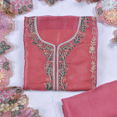 Organza Pink Unstitched Suit