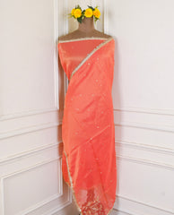 Shimmer Peach Unstitched Lehenga Suit