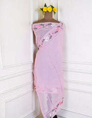 Organza Baby Pink floral Unstitched Suit